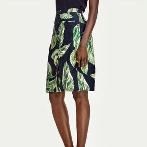Ann Taylor Palm Leaf Linen Button Skirt 2P